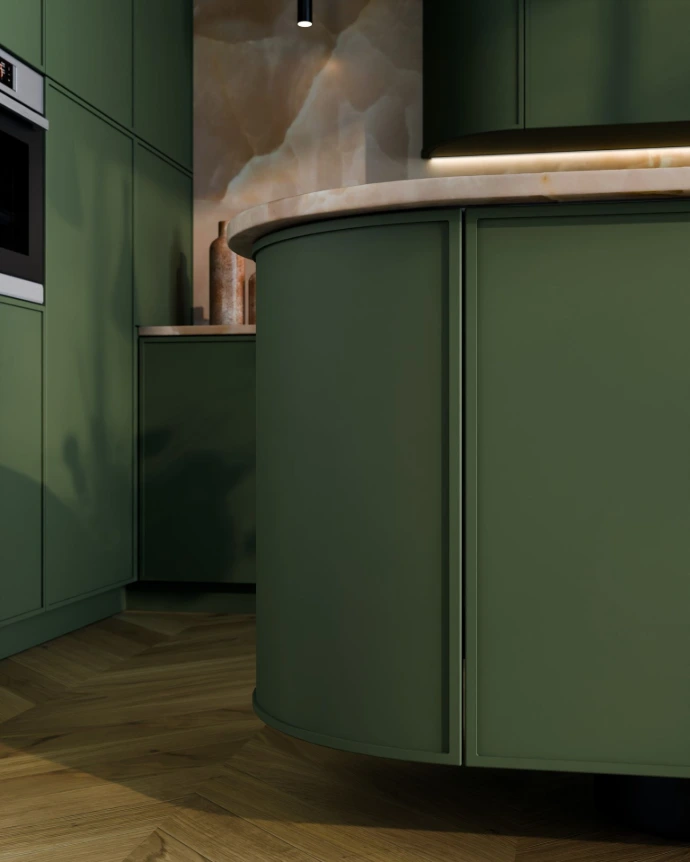 Mobilier verde cu front curbat Nett Front